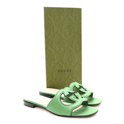 Gucci Cosmos Softy Calfskin Interlocking G Cut Out Slide Sandals 36 New Shamarock