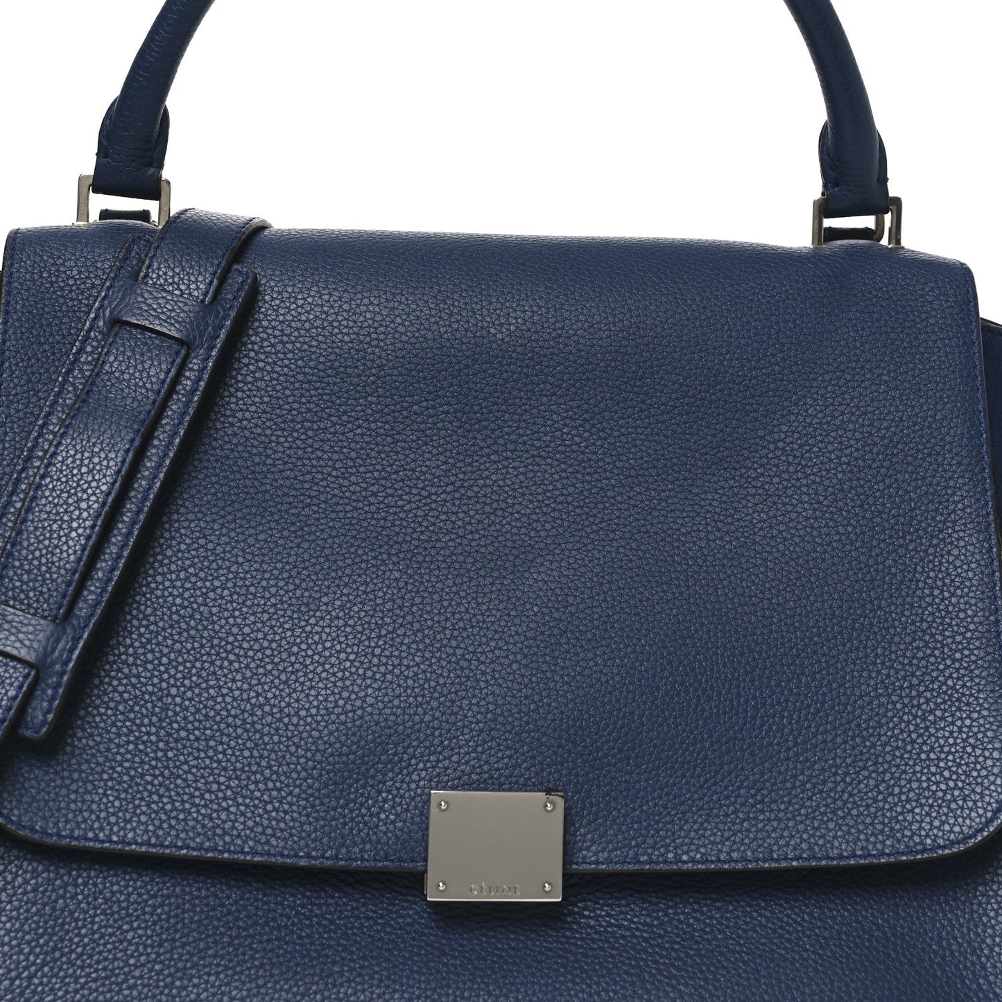 Celine Drummed Calfskin Suede Medium Trapeze Navy Blue