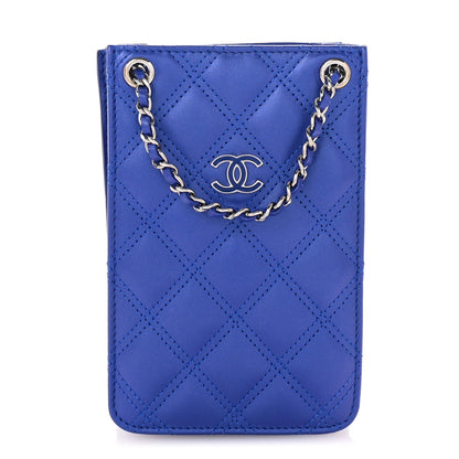 Chanel Calfskin Quilted Crossbody CC Phone Holder Dark Blue