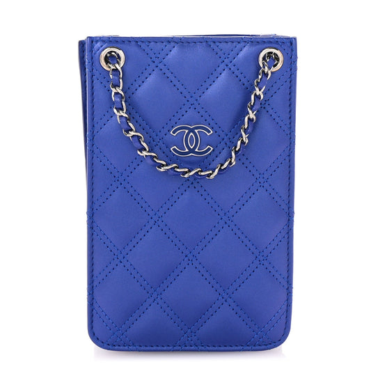 Chanel Calfskin Quilted Crossbody CC Phone Holder Dark Blue