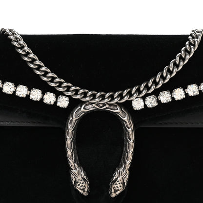 Gucci Velvet Crystal Super Mini Dionysus Shoulder Bag Black