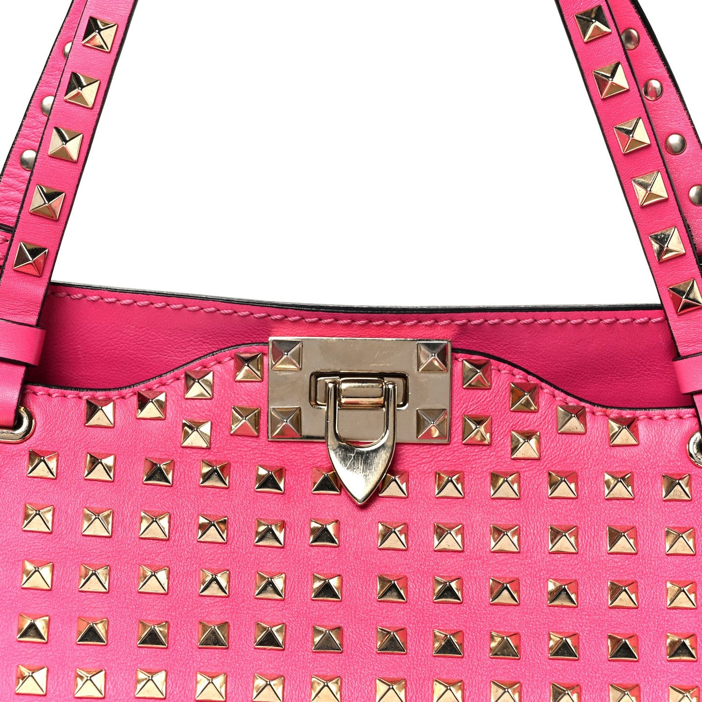 Valentino Garavani Vitello Medium Rockstud All Over Tote Pop Fuxia