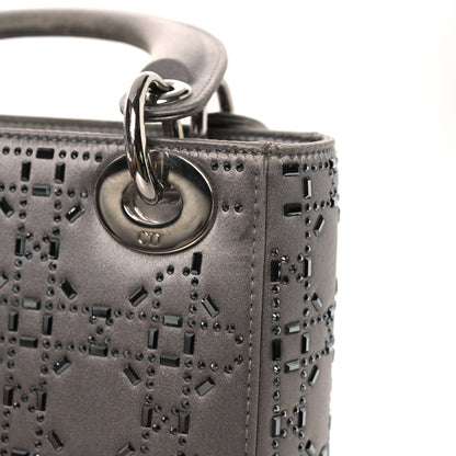 Christian Dior Satin Crystal Cannage Mini Lady Dior Gray