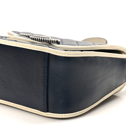 Gucci Vintage Effect Calfskin Matelasse Diagonal Mini Torchon GG Marmont Top Handle Shoulder Bag Blue Agata Mystic White