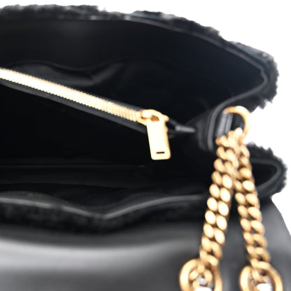 Saint Laurent Shearling Y Quilted Monogram Medium Loulou Chain Satchel Black