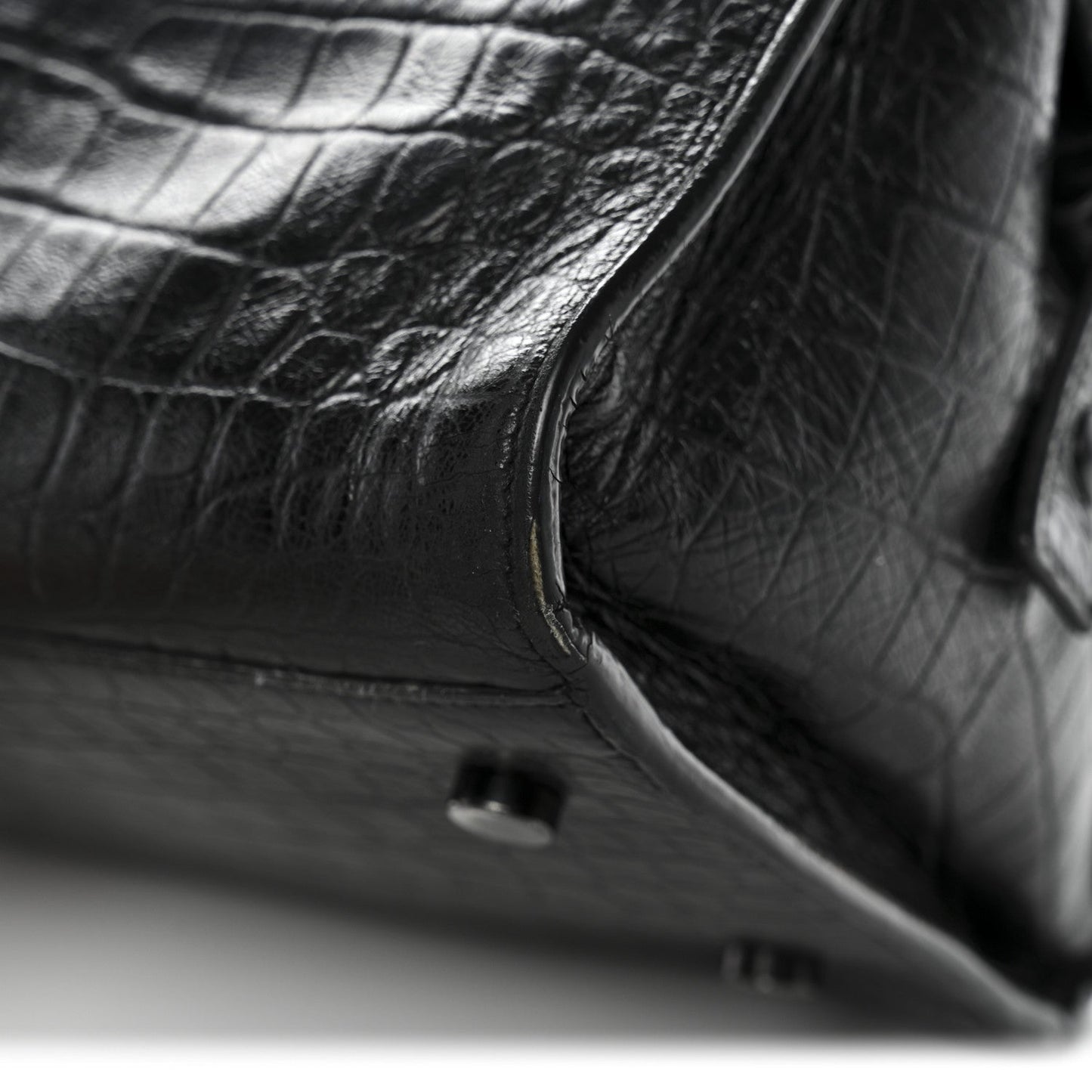 Saint Laurent Calfskin Crocodile Embossed Small Monogram Cabas Black