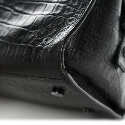 Saint Laurent Calfskin Crocodile Embossed Small Monogram Cabas Black