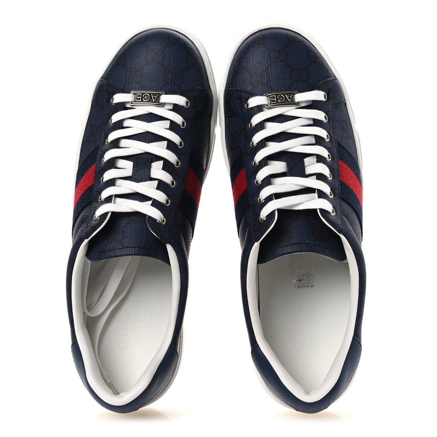 Gucci GG Supreme Monogram Web Mens New Ace Sneakers 8.5 Dark Blue