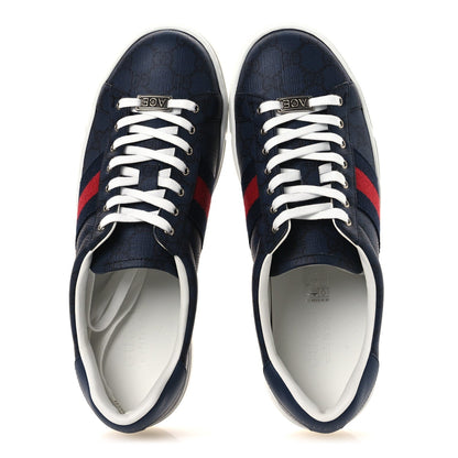 Gucci GG Supreme Monogram Web Mens New Ace Sneakers 8.5 Dark Blue