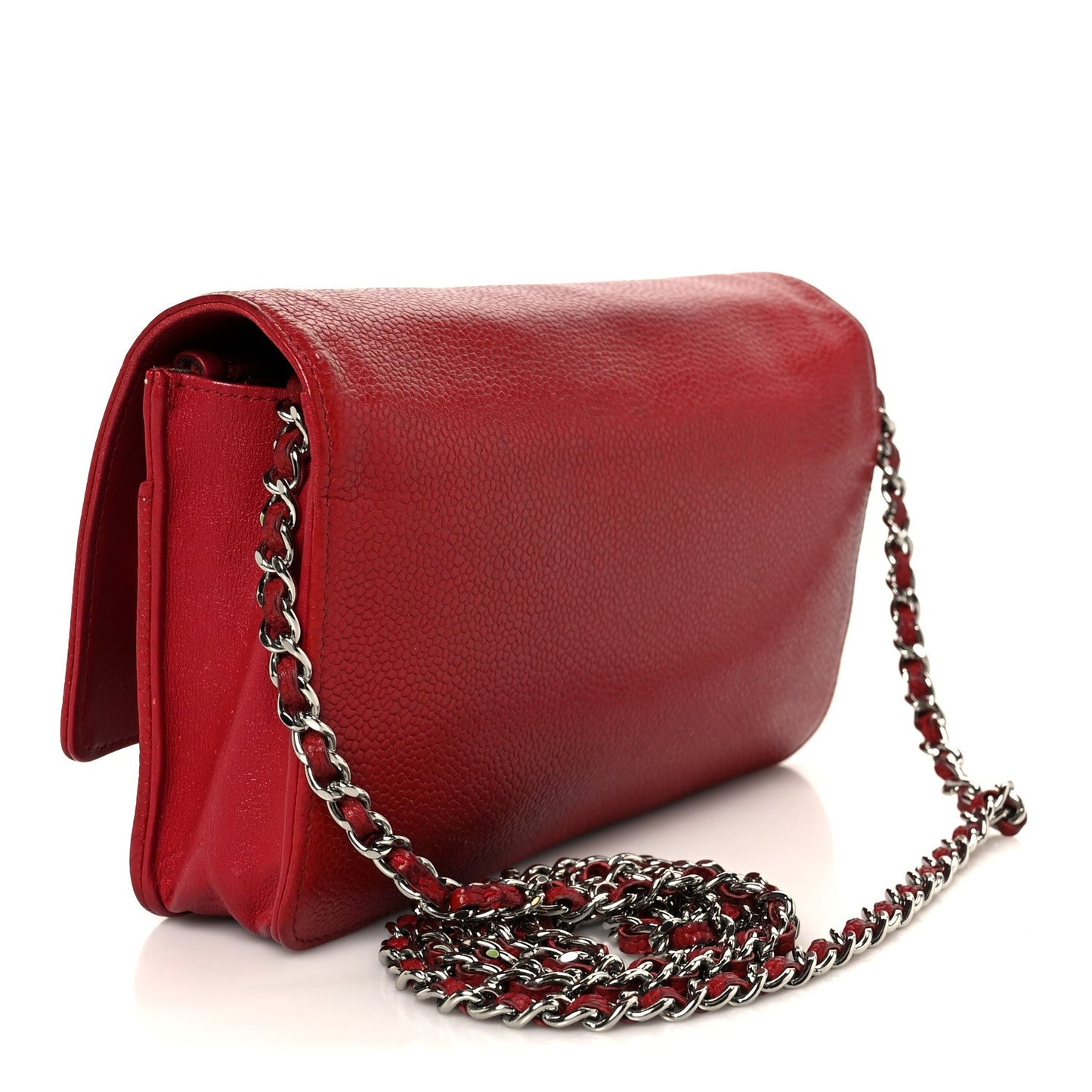 Chanel Caviar Timeless CC Wallet on Chain WOC Red
