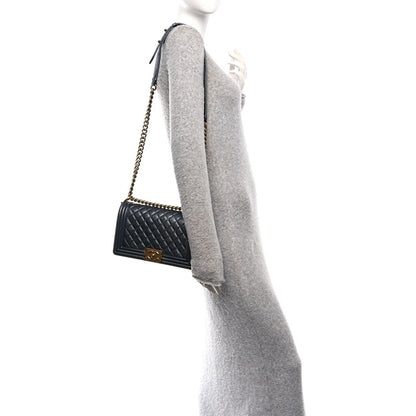 Chanel Metallic Calfskin Quilted Medium Boy Flap Grey