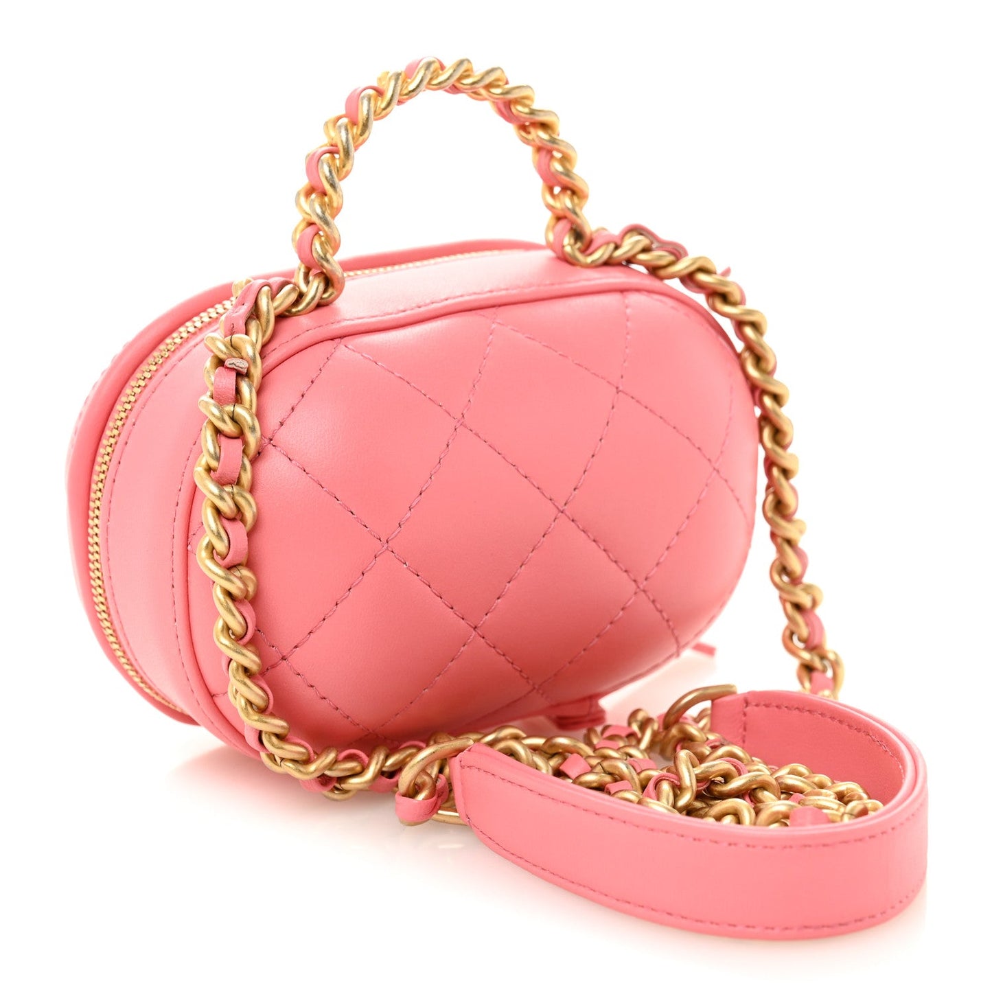 Chanel Lambskin Quilted CC Bubble Vanity Case With Chain Pink
