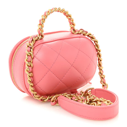 Chanel Lambskin Quilted CC Bubble Vanity Case With Chain Pink