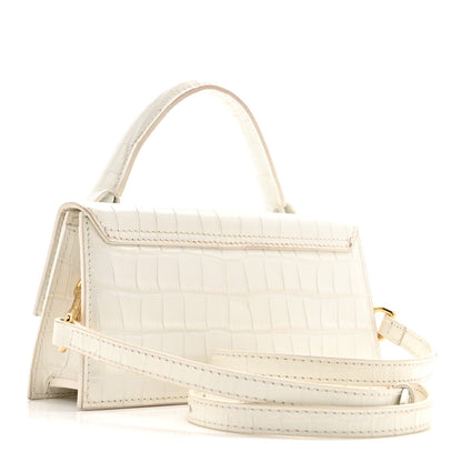 Jacquemus Calfskin Crocodile Embossed Le Chiquito Long White