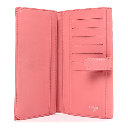 Chanel Lambskin Camellia Embossed Large Brilliant Flap Wallet Pink