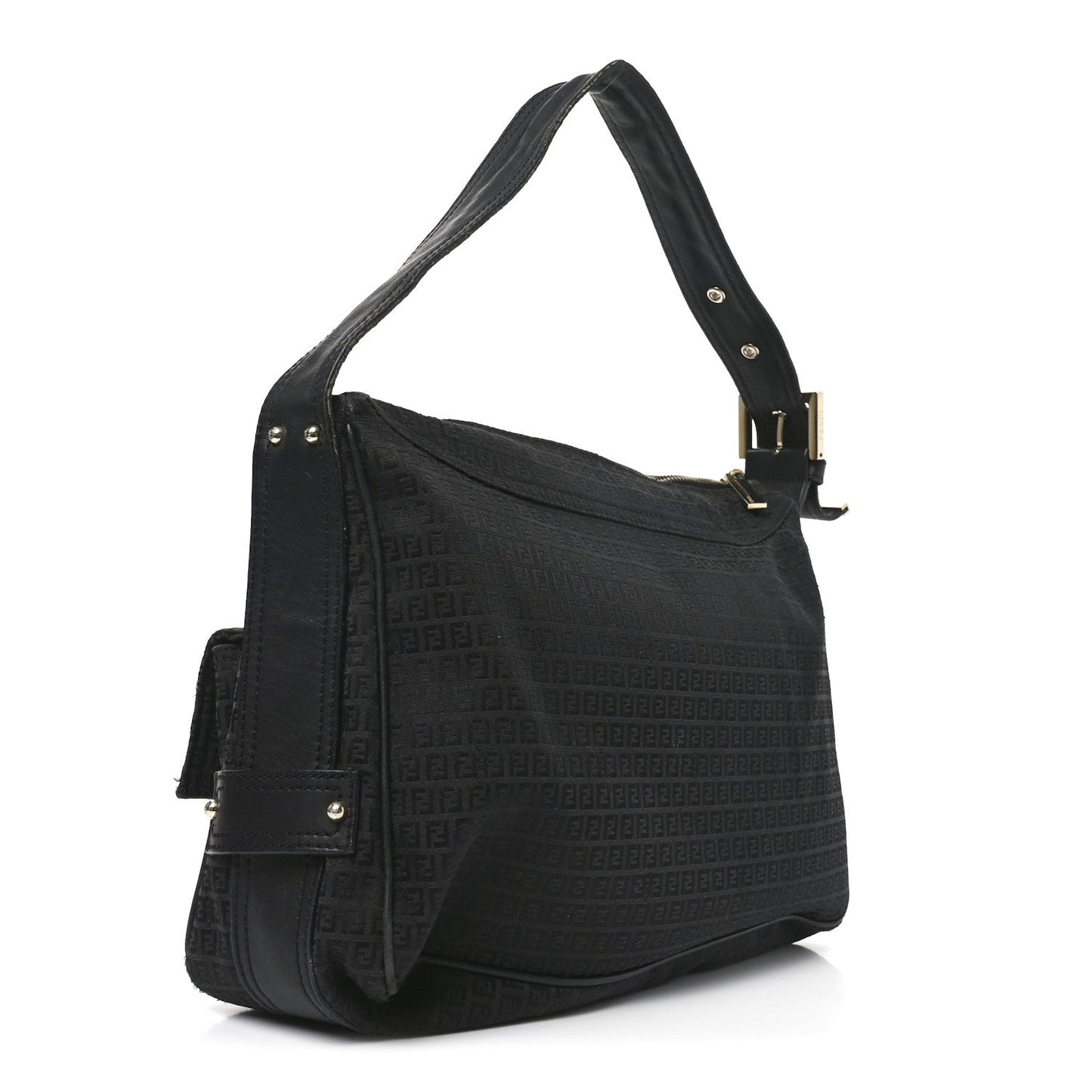Fendi Zucchino Vitello Shoulder Bag Black