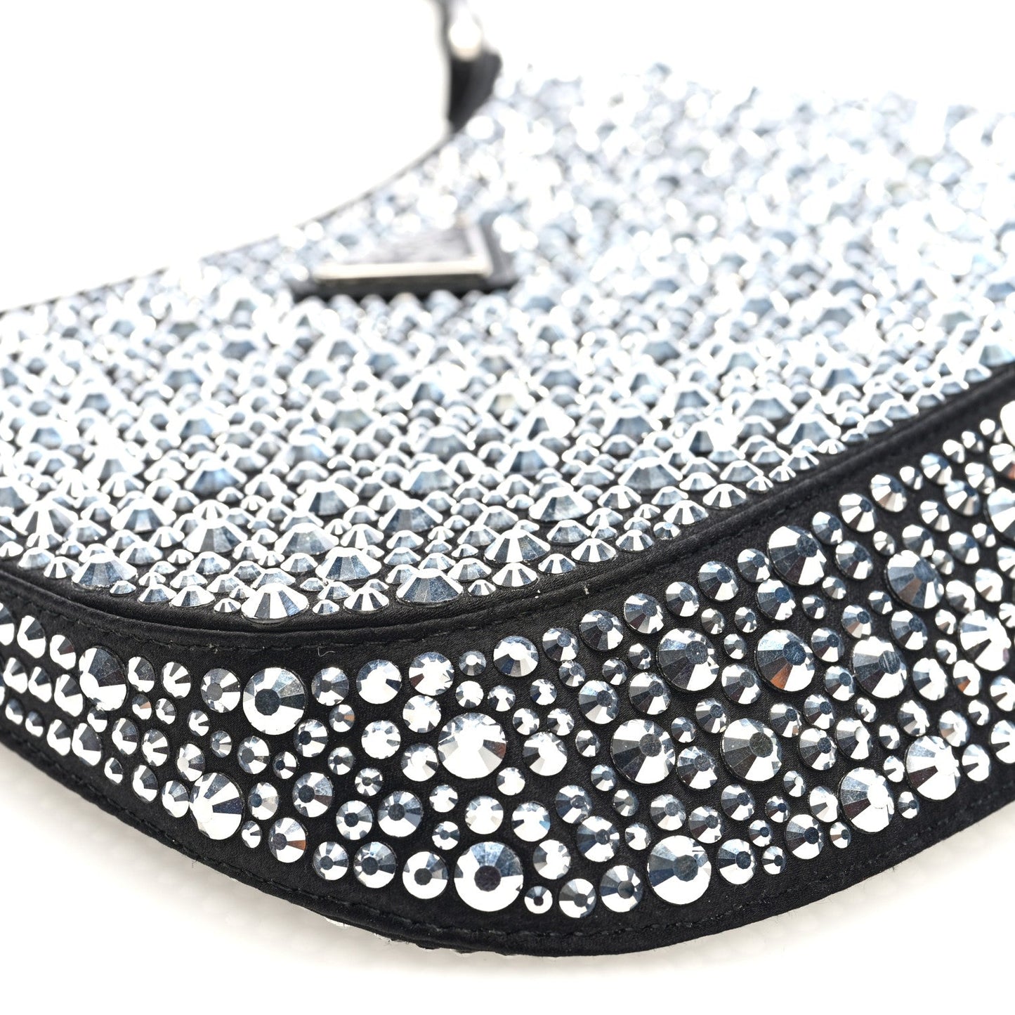 Prada Satin Crystal Cleo Adjustable Strap Shoulder Bag Metal