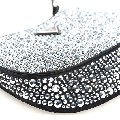 Prada Satin Crystal Cleo Adjustable Strap Shoulder Bag Metal
