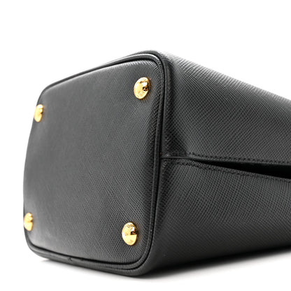 Prada Saffiano Cuir Medium Panier Bucket Bag Black Fuoco