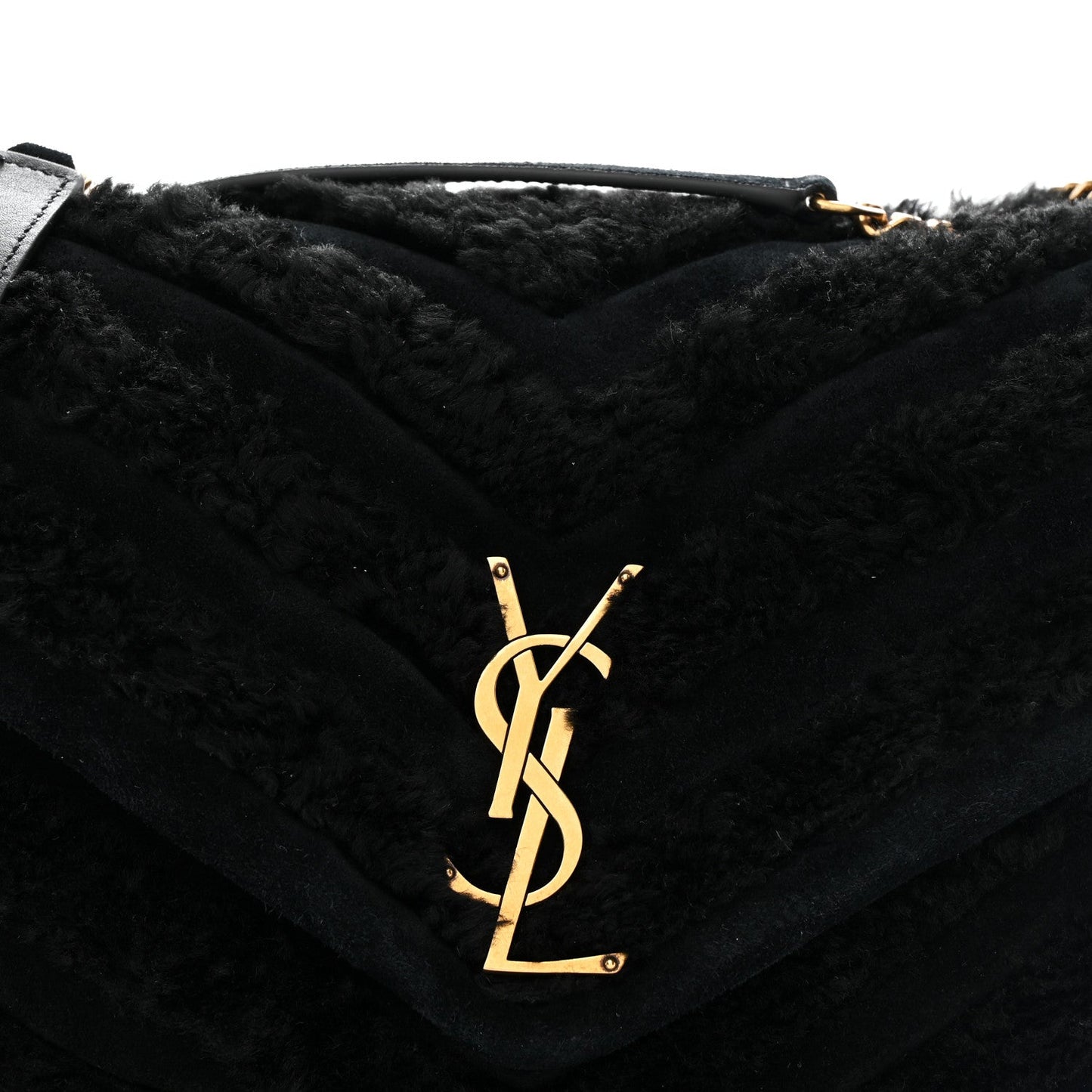 Saint Laurent Shearling Y Quilted Monogram Medium Loulou Chain Satchel Black
