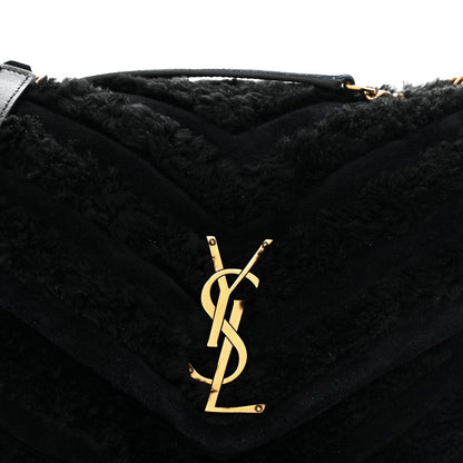 Saint Laurent Shearling Y Quilted Monogram Medium Loulou Chain Satchel Black