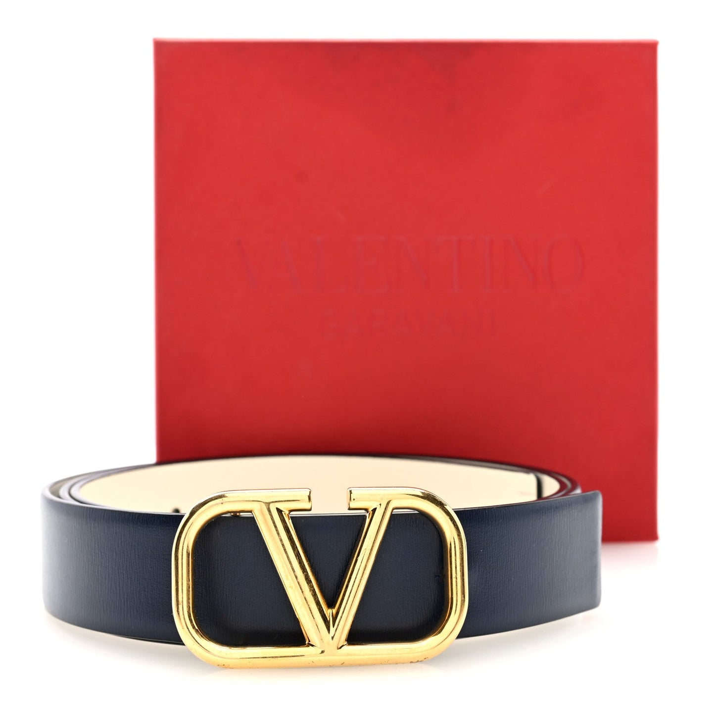 Valentino Garavani Calfskin VLogo Reversible Belt 100 40 Navy White