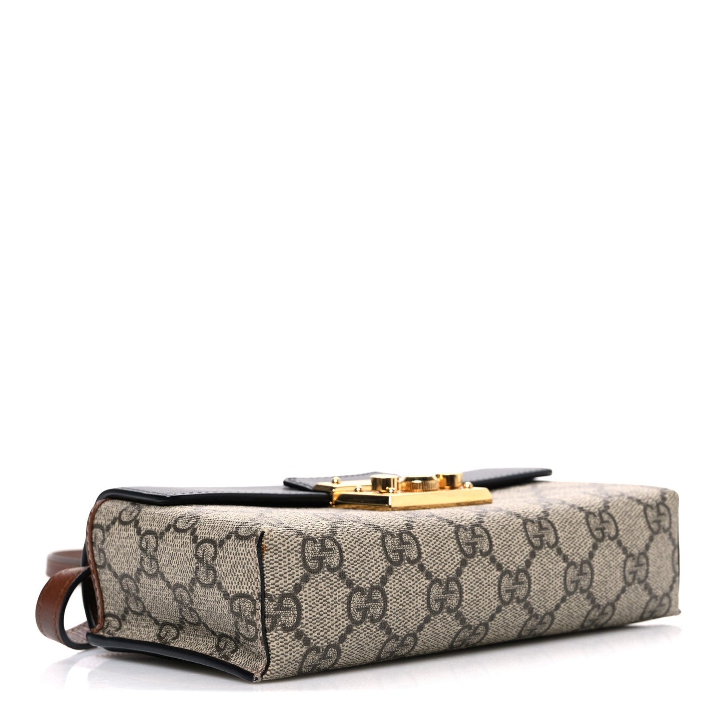 Gucci GG Supreme Monogram Calfskin Mini Padlock Top Handle Shoulder Bag Beige Black Cuir