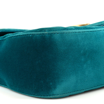 Gucci Velvet Matelasse Small GG Marmont Shoulder Bag Pavone Cyan