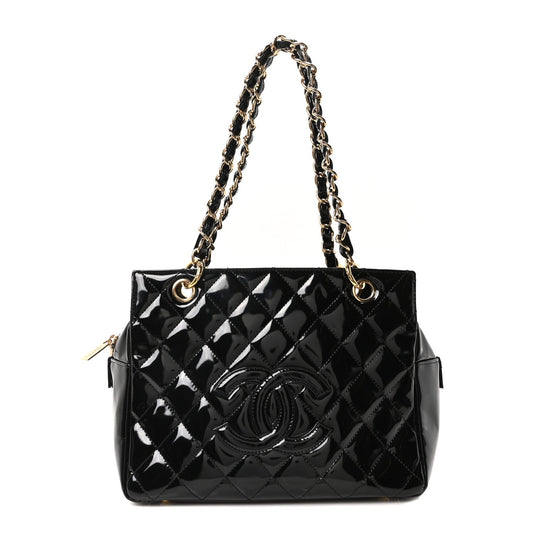 Chanel Patent Quilted Petit Timeless Tote PTT Black