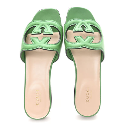 Gucci Cosmos Softy Calfskin Interlocking G Cut Out Slide Sandals 36 New Shamarock