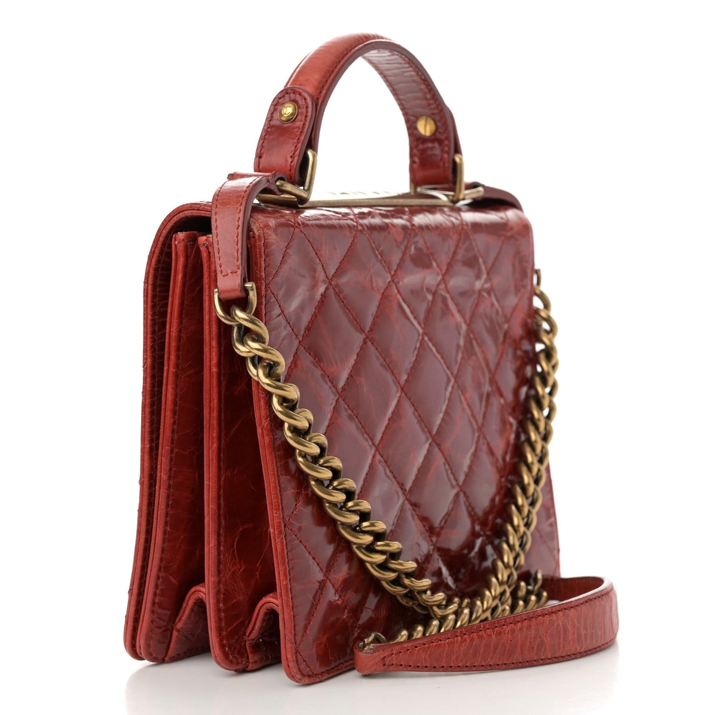 Chanel Glazed Calfskin Quilted Rita Top Handle Flap Red