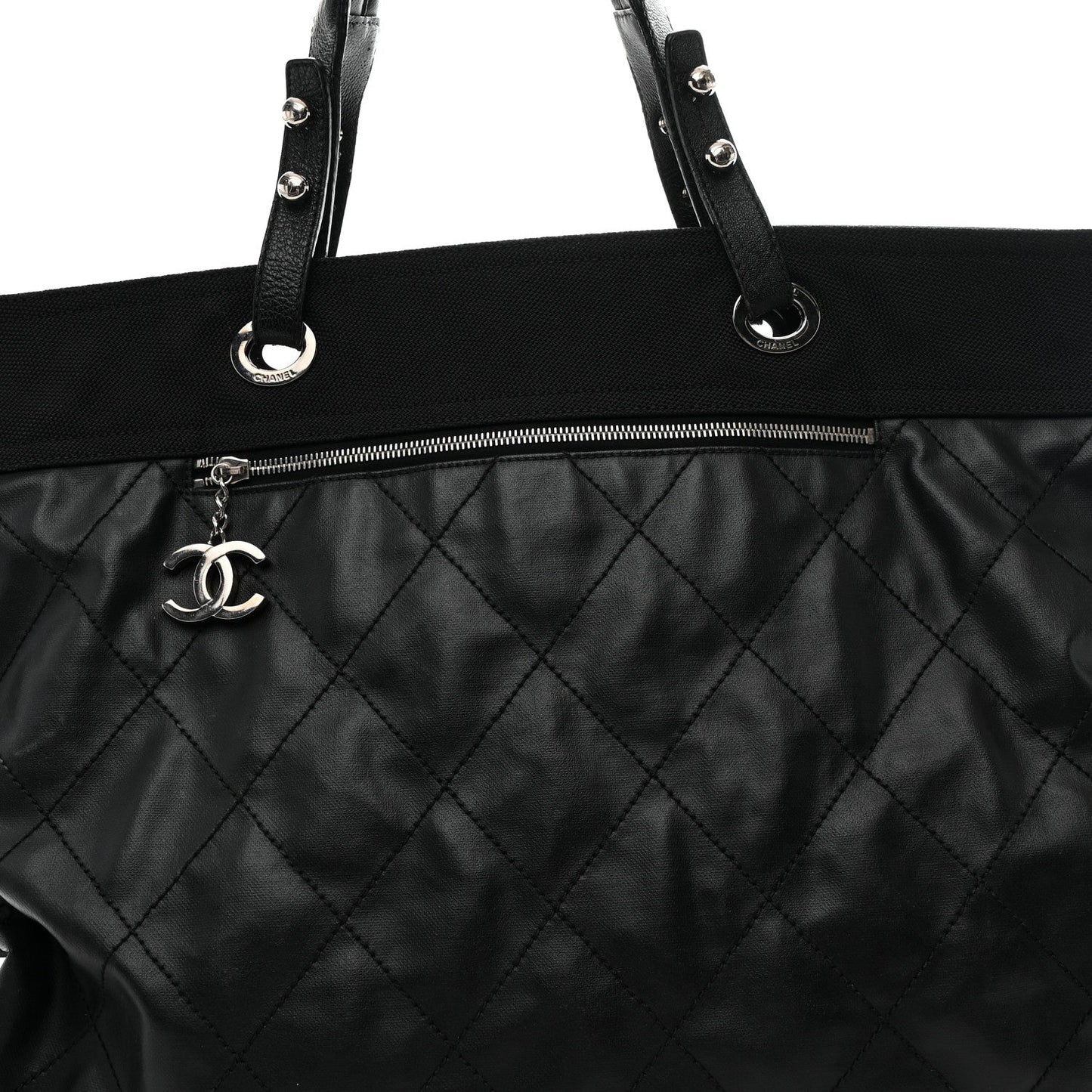 Chanel Coated Canvas Stitched XL Paris Biarritz Tote Black