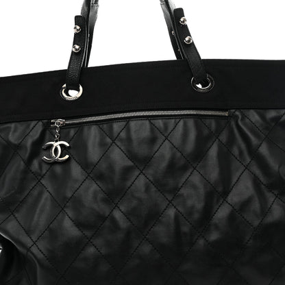 Chanel Coated Canvas Stitched XL Paris Biarritz Tote Black