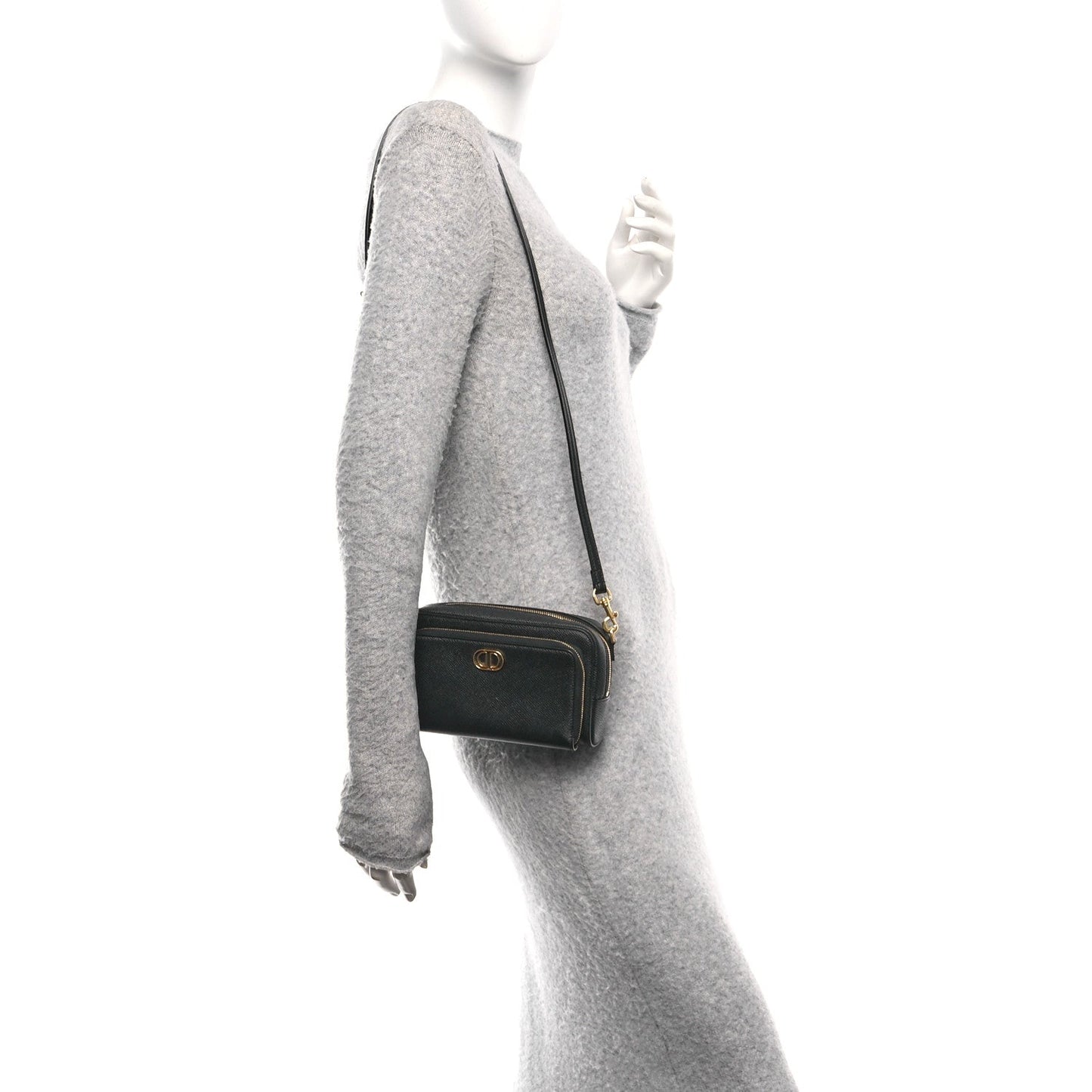 Christian Dior Grained Calfskin Caro Double Pouch Black