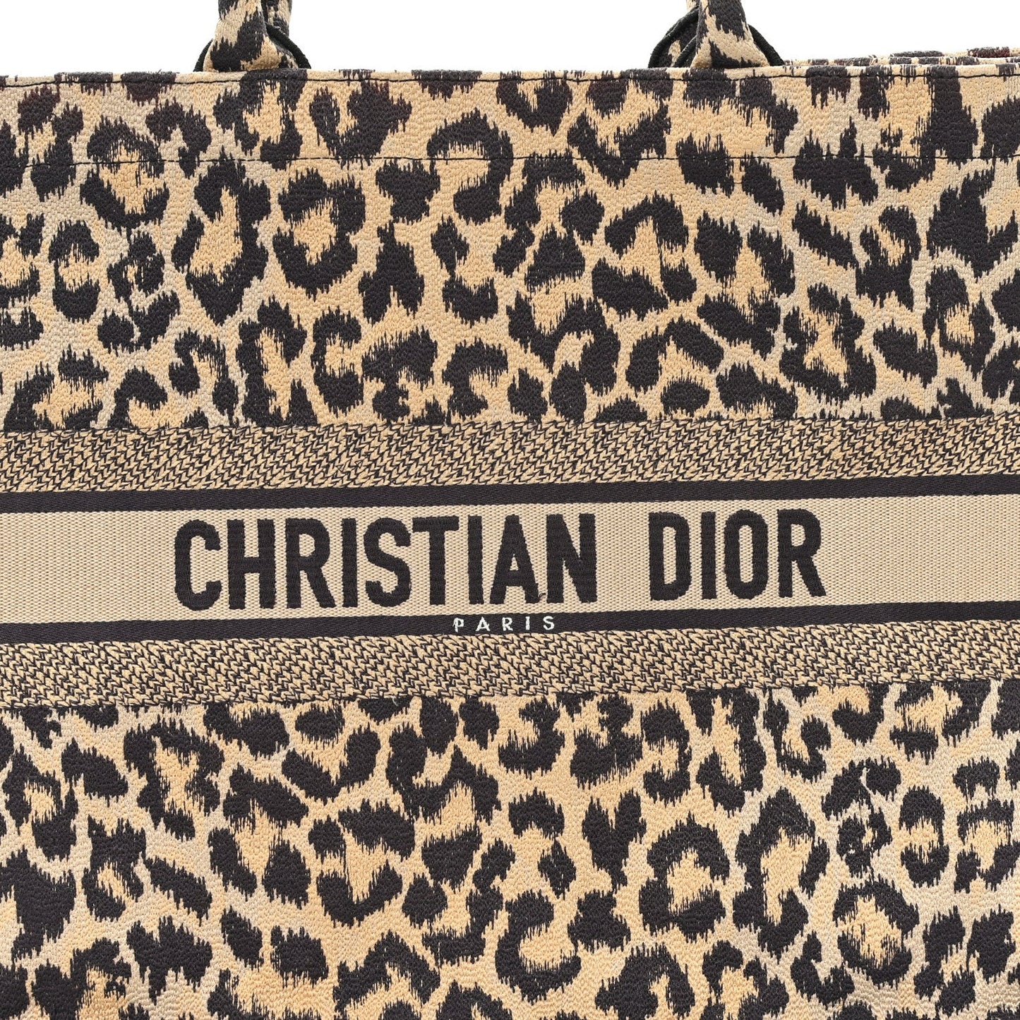 Christian Dior Canvas Mizza Embroidered Large Leopard Book Tote Beige