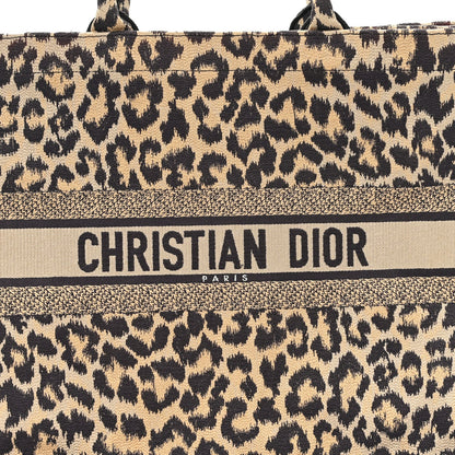 Christian Dior Canvas Mizza Embroidered Large Leopard Book Tote Beige