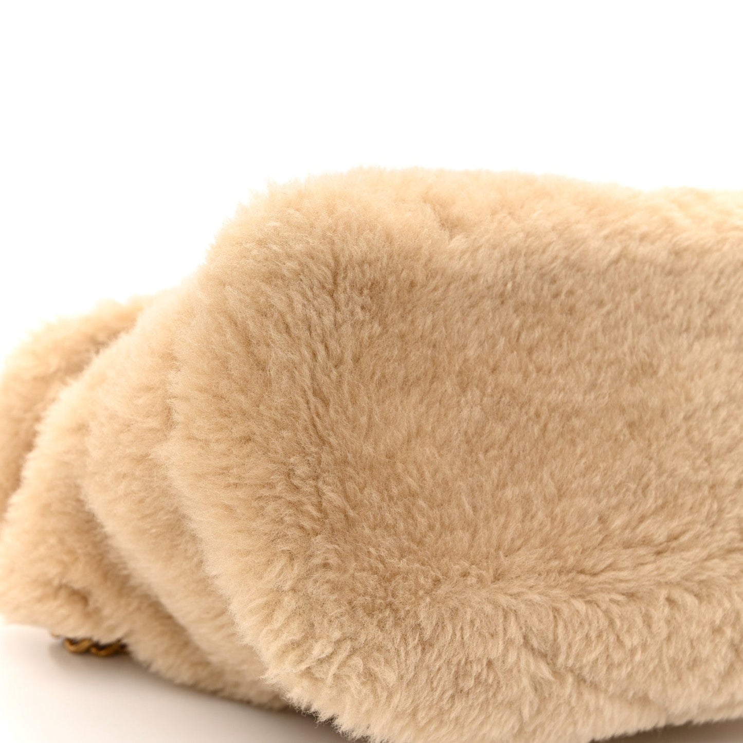 Saint Laurent Merino Shearling Lambskin Quilted Small Loulou Puffer Monogram Chain Satchel Natural Beige