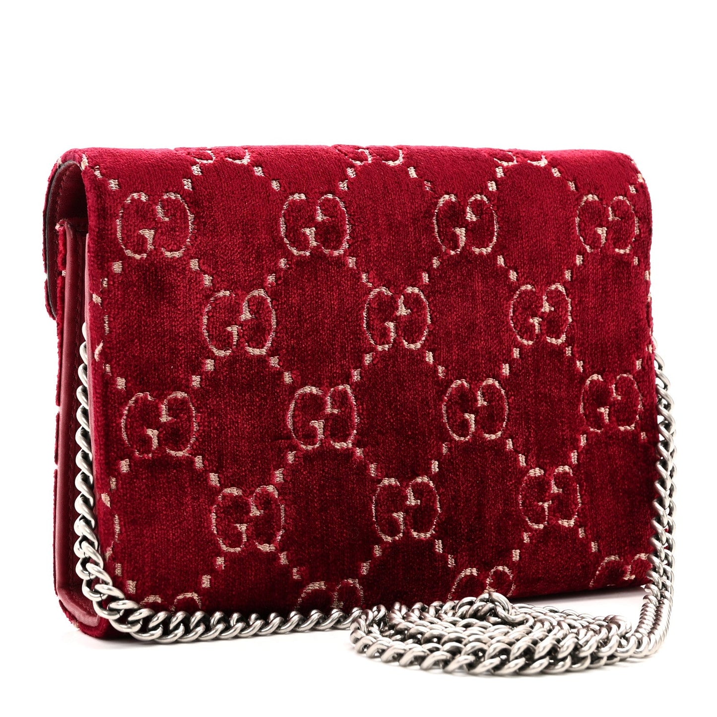 Gucci Velvet GG Monogram Mini Dionysus Chain Wallet Red Cipria