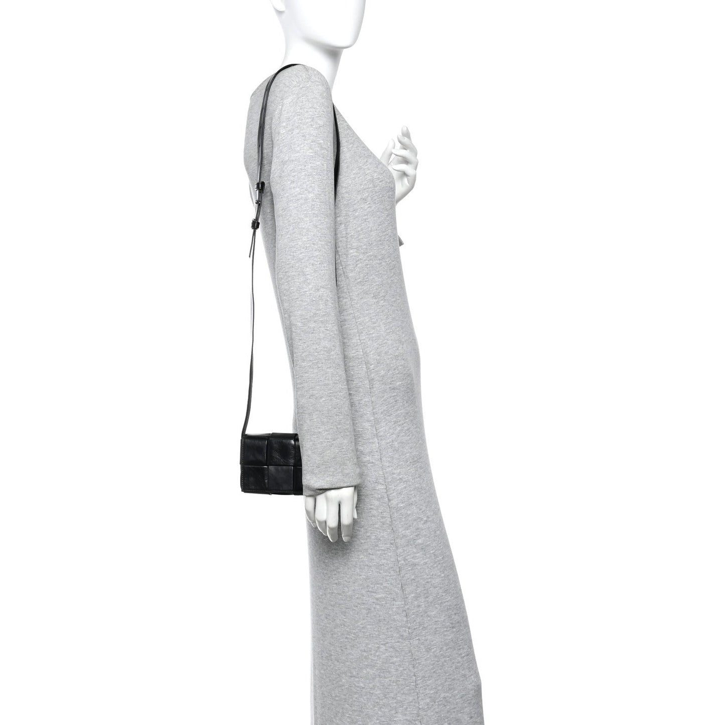 Bottega Veneta Crinkled Lambskin Maxi Intrecciato Extra Mini Cassette Crossbody Bag Black