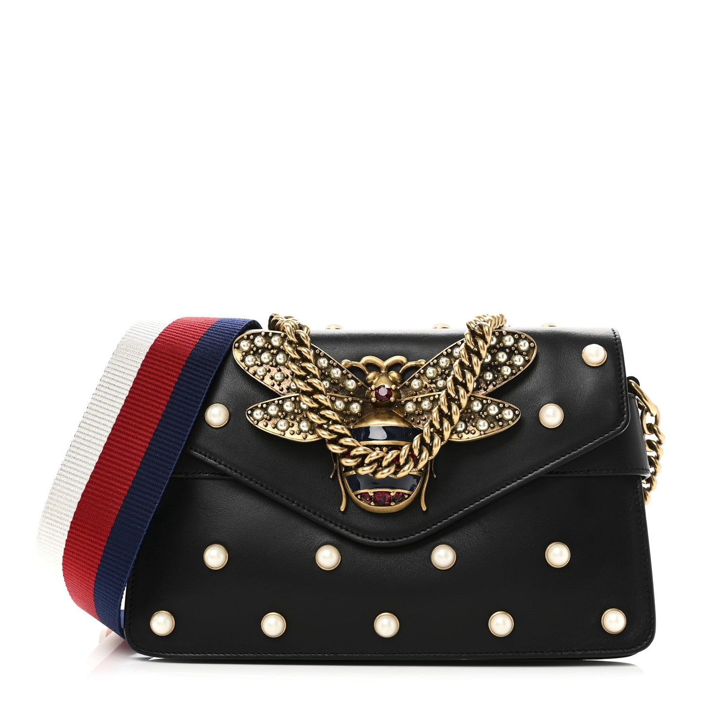 Gucci Nappa Pearl Studded Mini Queen Margaret Broadway Shoulder Bag Black