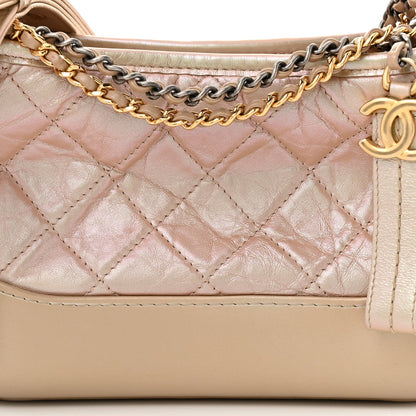 Chanel Iridescent Aged Calfskin Quilted Small Gabrielle Hobo Light Pink