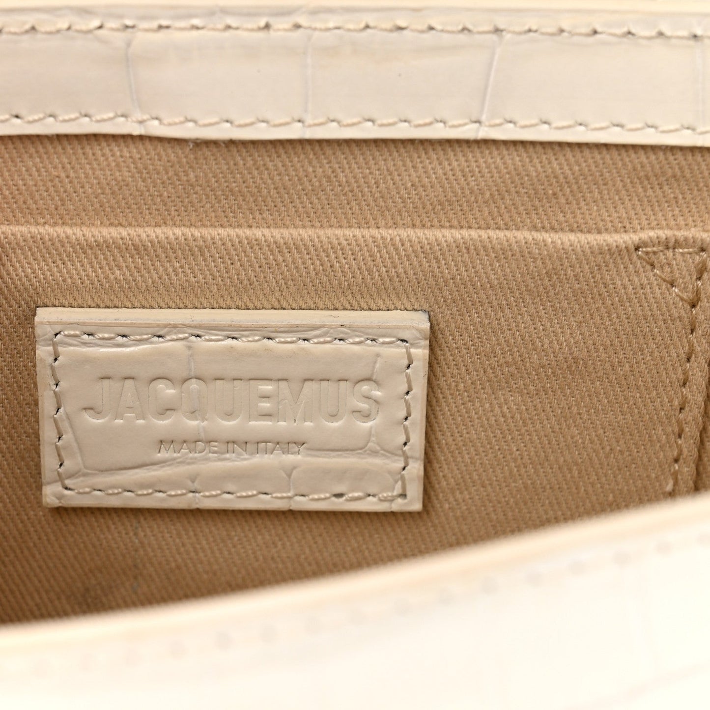 Jacquemus Calfskin Crocodile Embossed Le Chiquito Long White