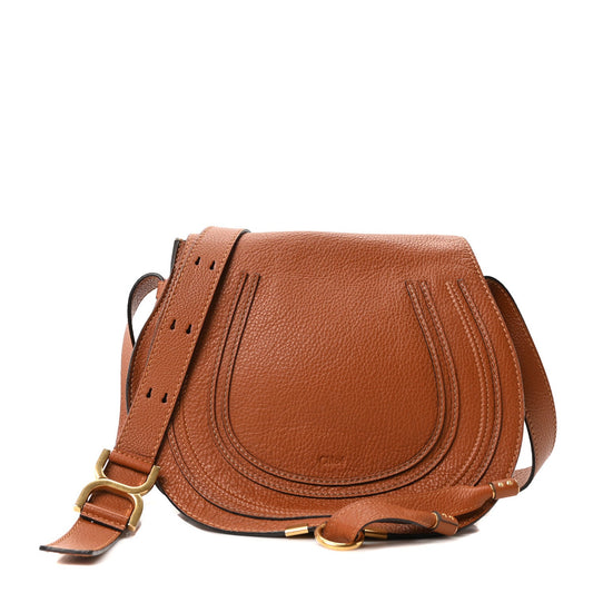 Chloe Calfskin Medium Marcie Round Crossbody Bag Tan