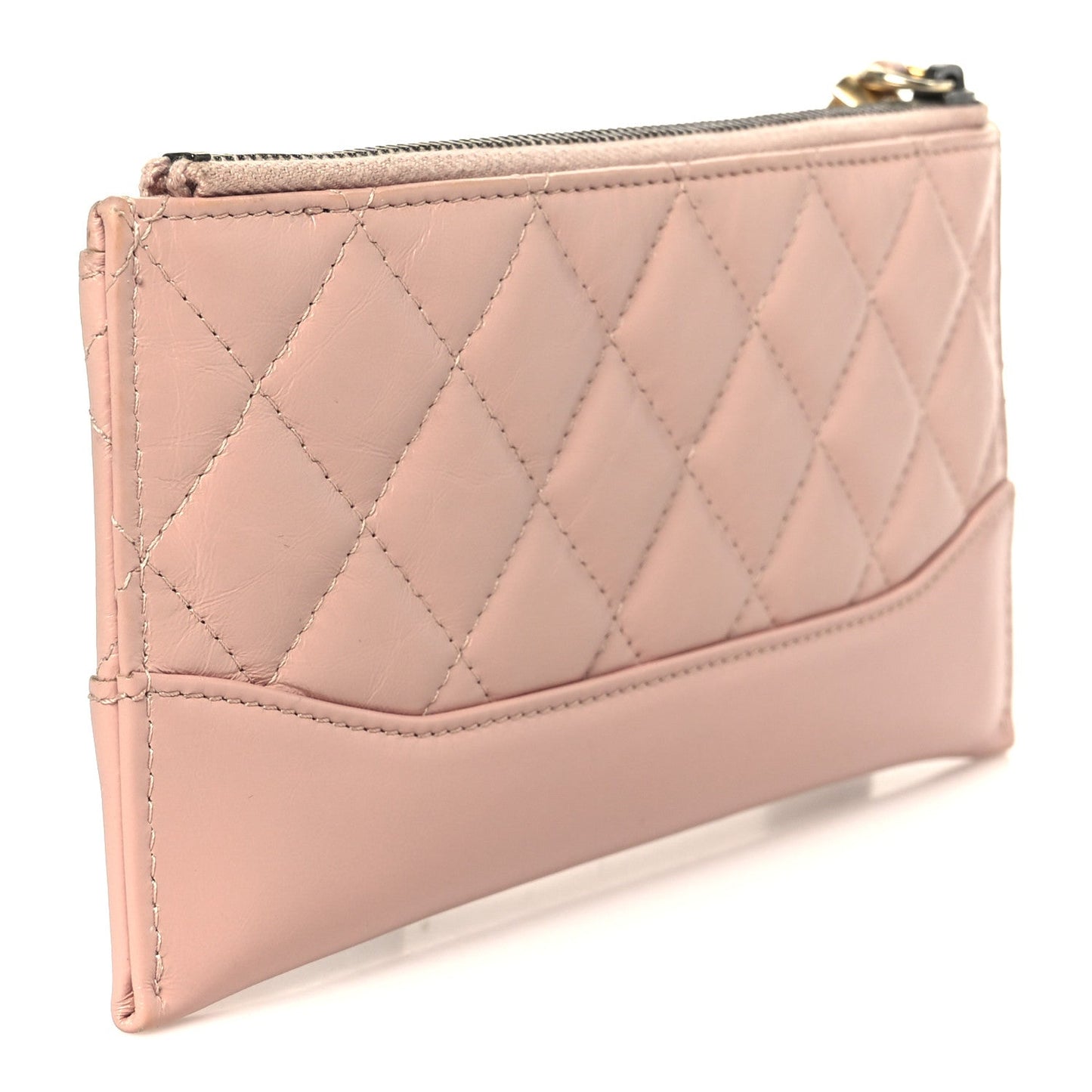 Chanel Aged Calfskin Quilted Gabrielle Zip Pouch Pink
