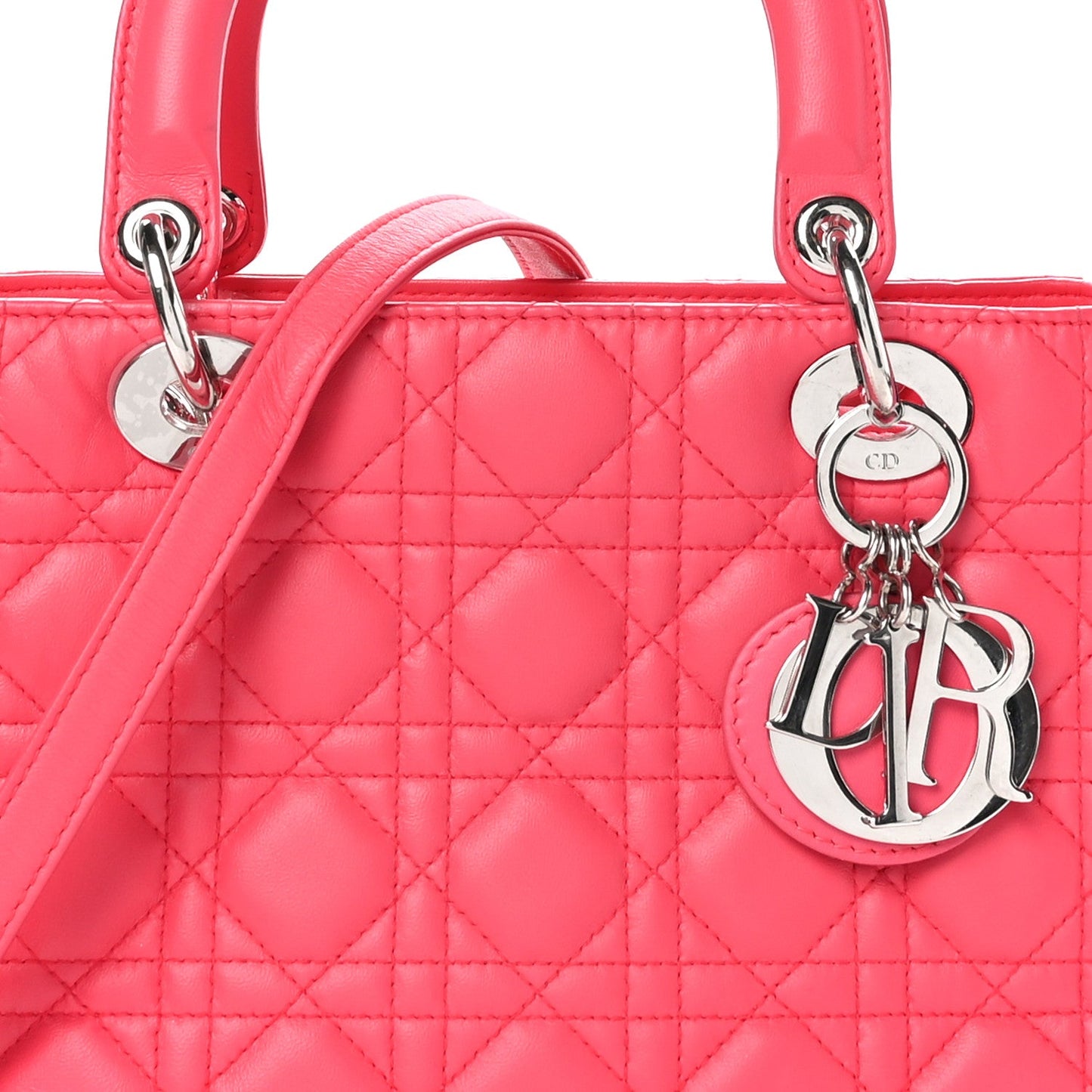 Christian Dior Lambskin Cannage Medium Lady Dior Fuchsia