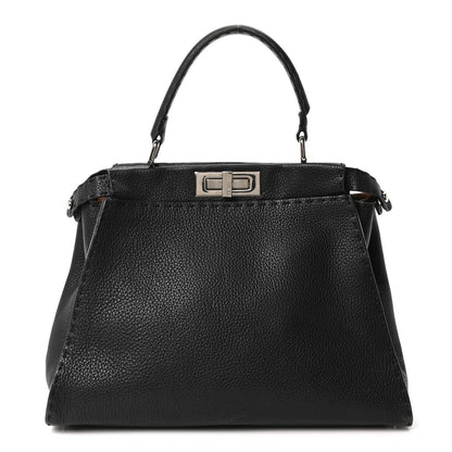 Fendi Cuoio Romano Selleria Bi-Color Medium Peekaboo Iconic Satchel Black Mou
