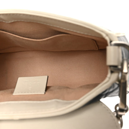 Gucci Vintage Effect Calfskin Matelasse Diagonal Mini Torchon GG Marmont Top Handle Shoulder Bag Blue Agata Mystic White