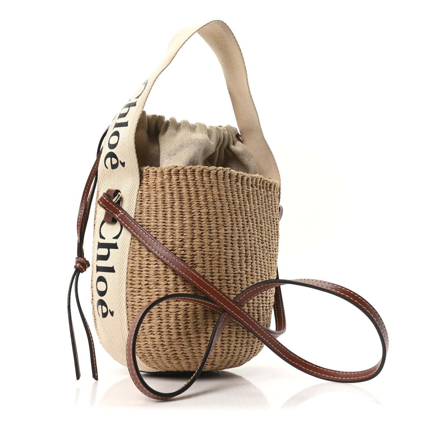 Chloe Raffia Calfskin Small Woody Basket Bag Brown
