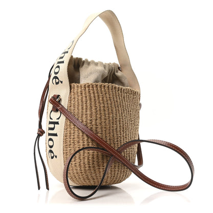 Chloe Raffia Calfskin Small Woody Basket Bag Brown