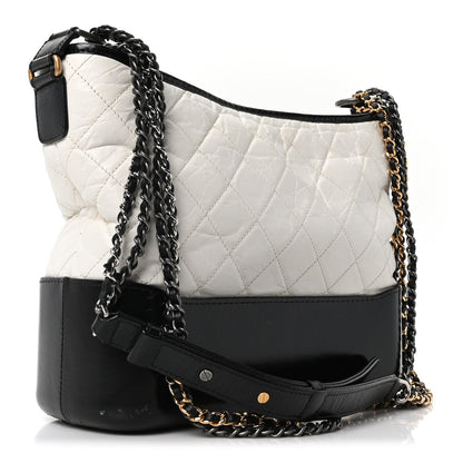Chanel Aged Calfskin Quilted Medium Gabrielle Hobo Black White